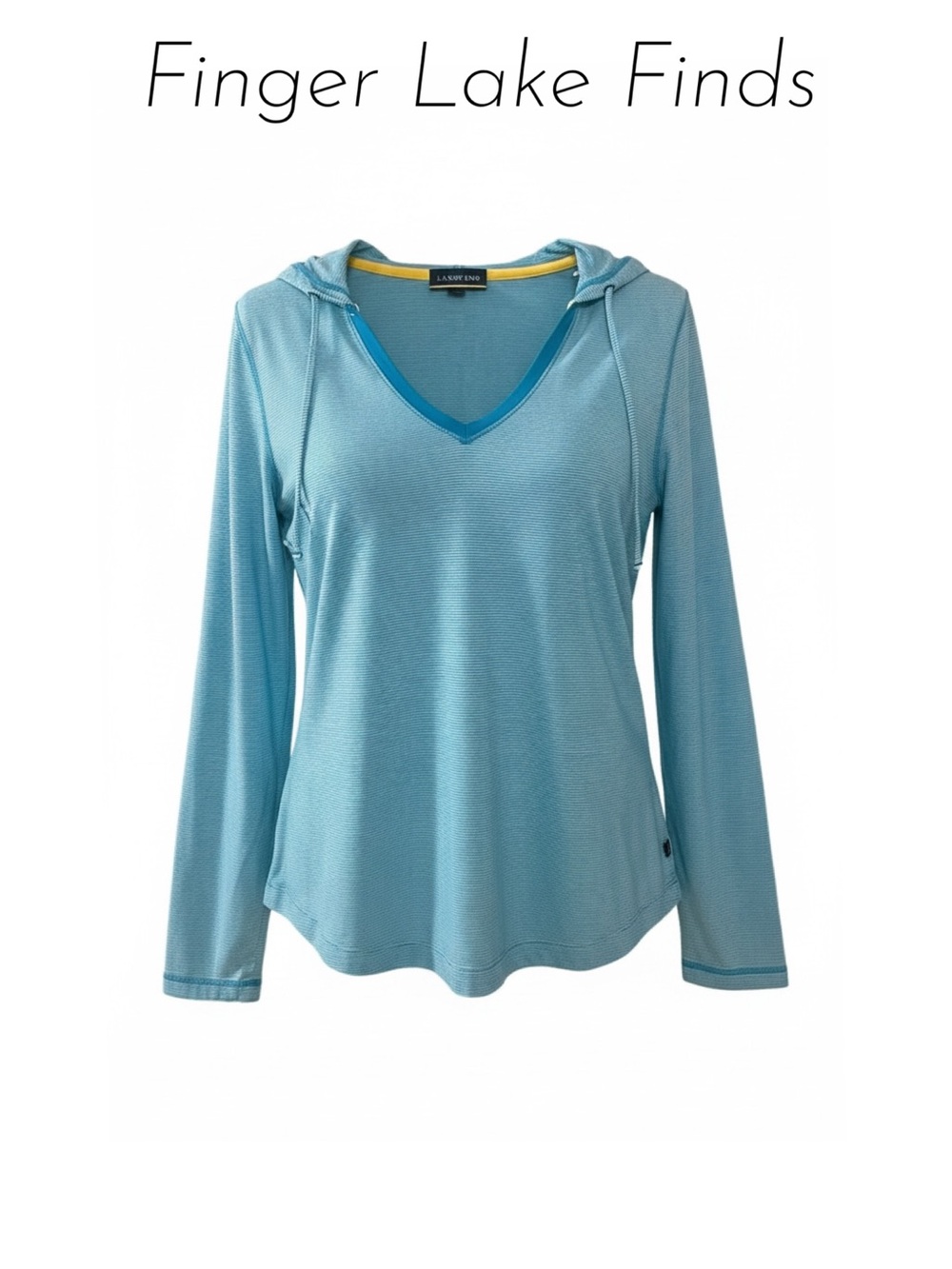 Lands End Striped Turquoise UPF Hoodie Top, 18-20
